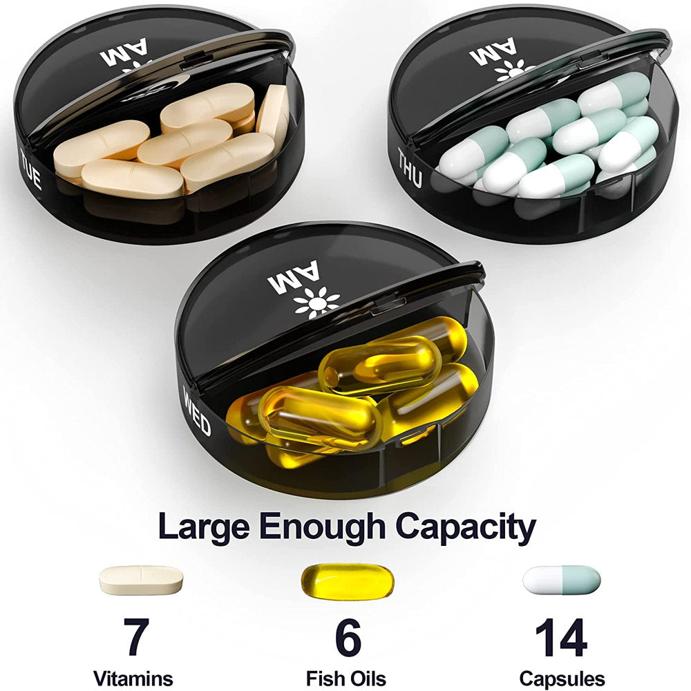 Zzteck Pill Organizer 2 Times a Day - Weekly AM PM Pill Box Case Damp-Proof Travel Pills Container 7 Day, Daily Medication Fish Oil, Medicine Holder Fits in Purse and Pockets Black