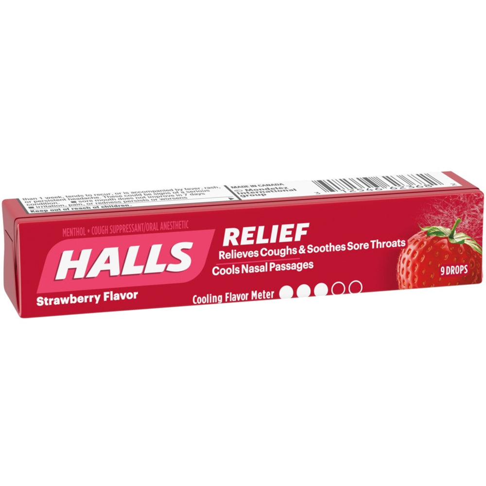 HALLS Relief Strawberry Menthol Flavor, 20 Packs of 9 Drops (180 Total Drops)