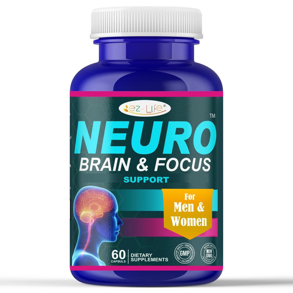 Brain Supplement, 60 Count, for Men & Women - Caffeine-Free Focus Capsules for Concentration, Brain & Memory Support