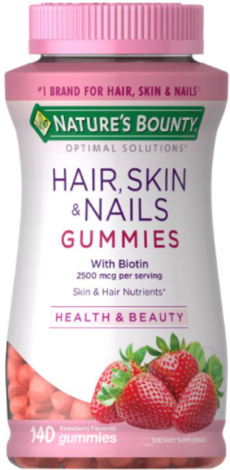 Nature'S Bounty Hair, Skin, and Nails with Biotin Optimal Solutions, Multivitamin Supplement, Strawberry Gummies, 2500 Mcg, 140 Ct (Pack of 6)