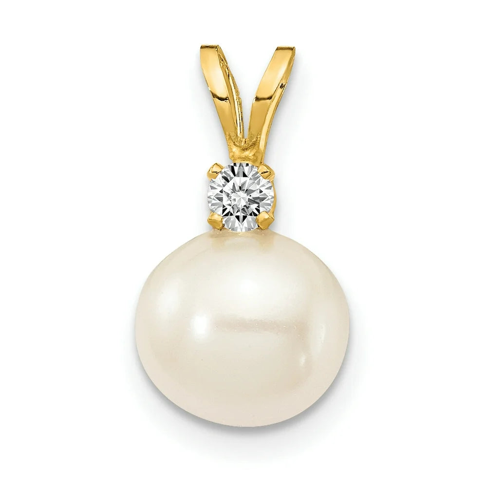 14K 7Mm FW Cultured Pearl VS Diamond Pendant