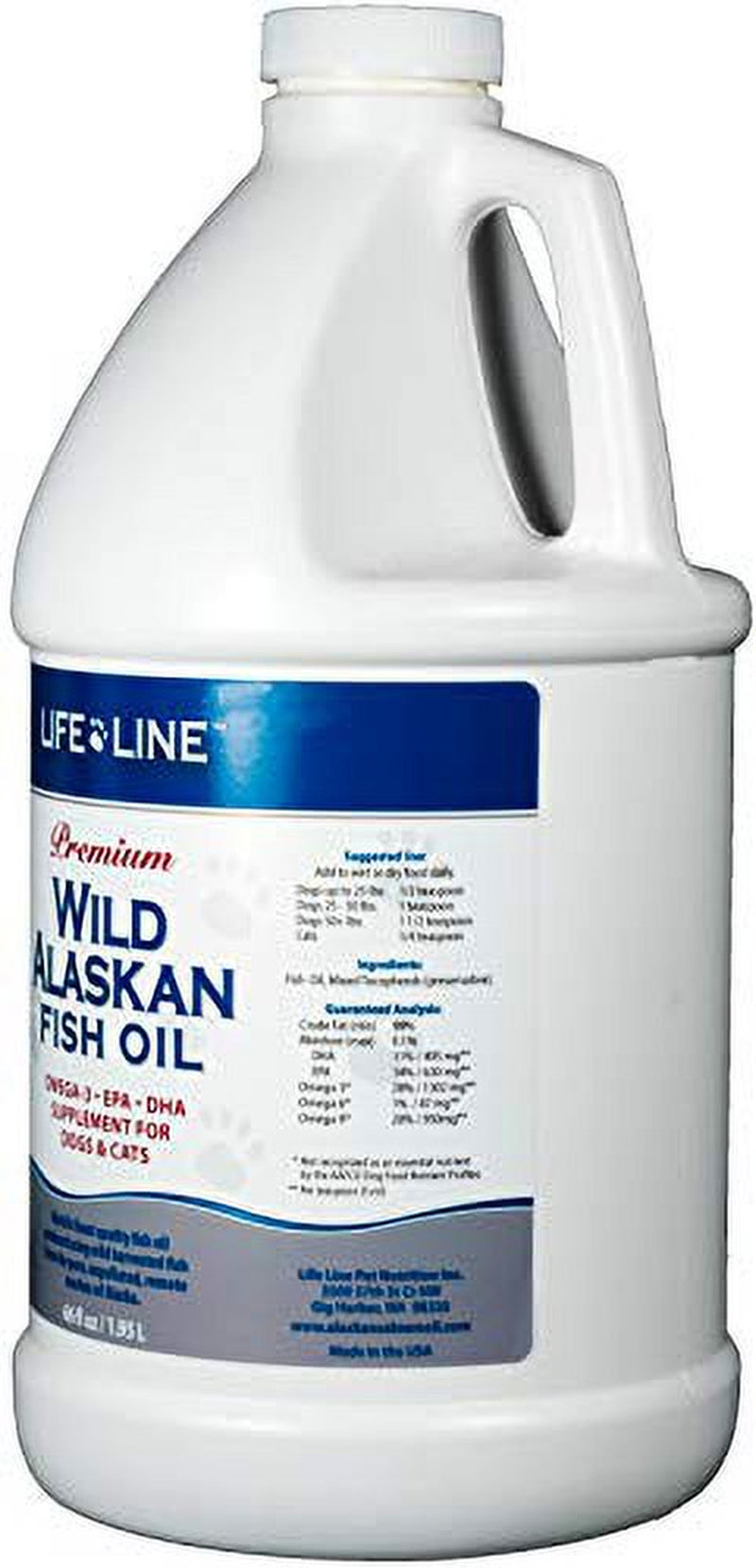 Life Line Pet Nutrition Wild Alaskan Fish Oil Omega-3 Supplement for Skin & Coat - Supports Brain, Eye & Heart Health in Dogs & Cats, 66Oz