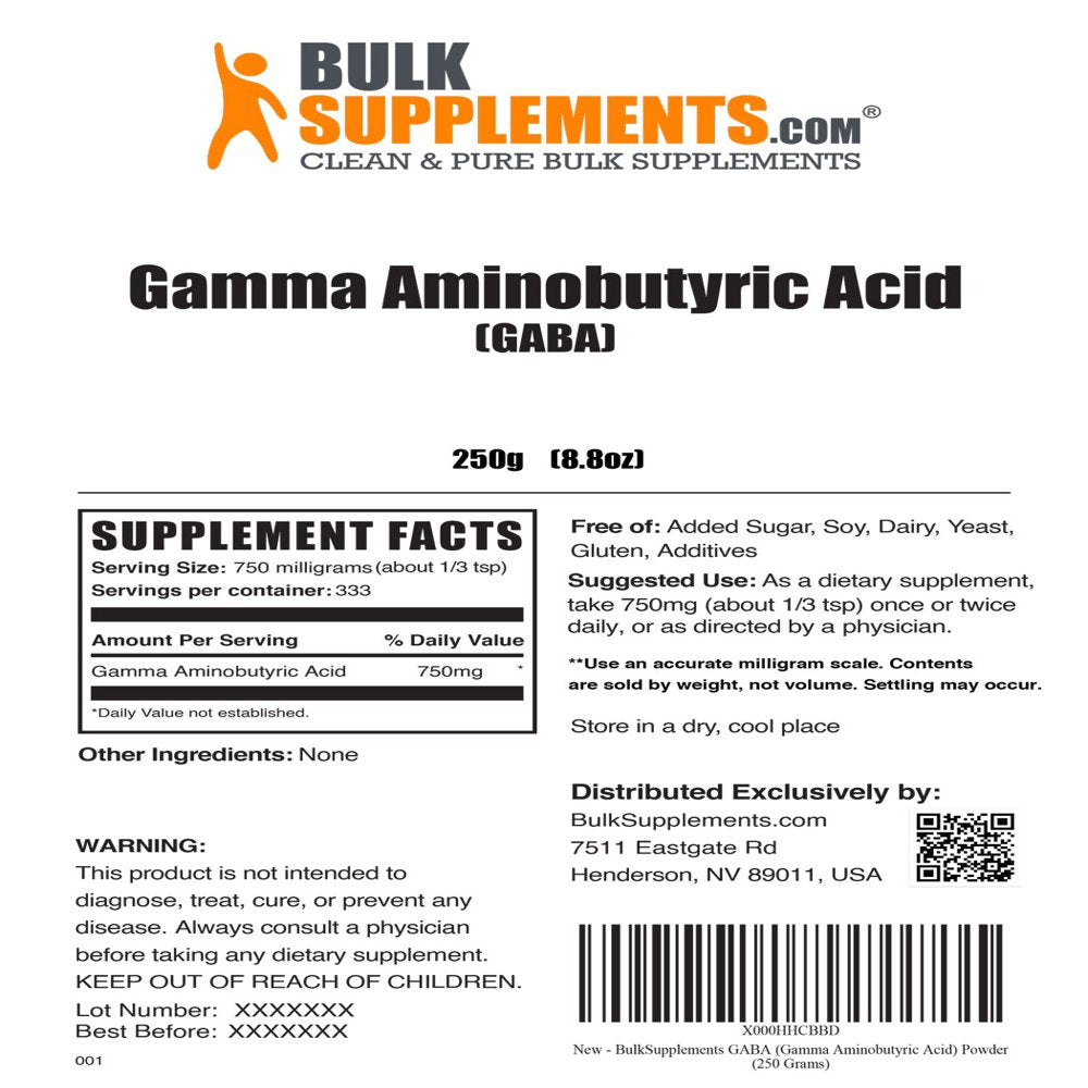 Bulksupplements.Com GABA (Gamma Aminobutyric Acid) Powder - Sleep Supplement - GABA 750Mg - Focus Aid - Butyric Acid (250 Grams - 8.8 Oz)