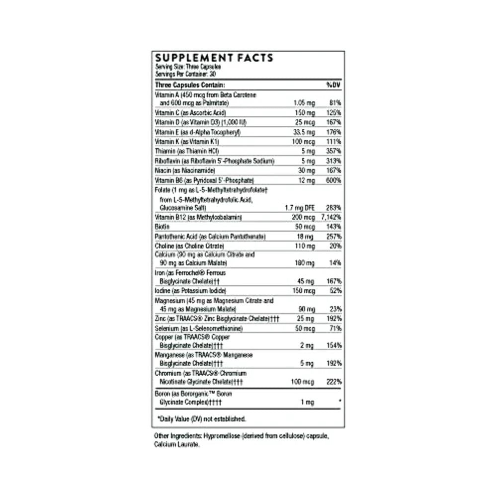 Thorne Basic Prenatal, Well-Researched Folate Multi for Pregnant and Nursing Women Includes 18 Vitamins and Minerals, 90 Capsules, 30 Servings