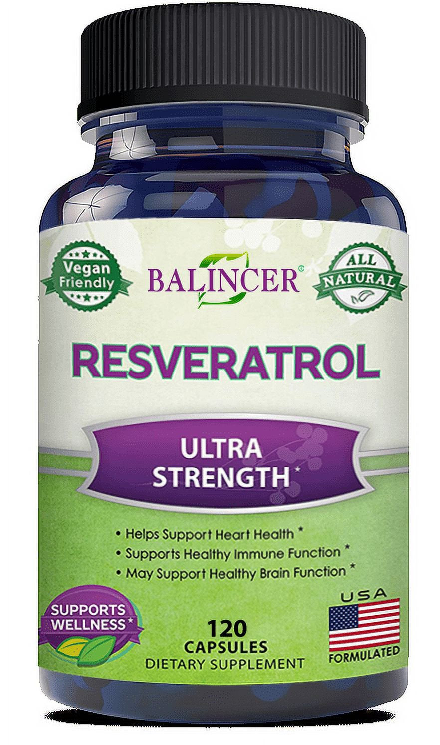 Balincer 100% Natural Resveratrol - 1000Mg per Serving Max Strength (60/120 Capsules) Antioxidant Supplement, Trans-Resveratrol Pills for Heart Health & Pure, Trans Resveratrol & Polyphenols