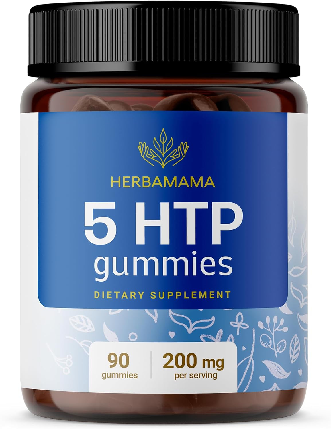 HERBAMAMA 5 HTP Gummies - Calm and Relaxation Support - Melatonin Mood Support and Serotonin Booster - Made with Calcium, 90 Vegan Blueberry Flavor Chews - 5-HTP 200Mg