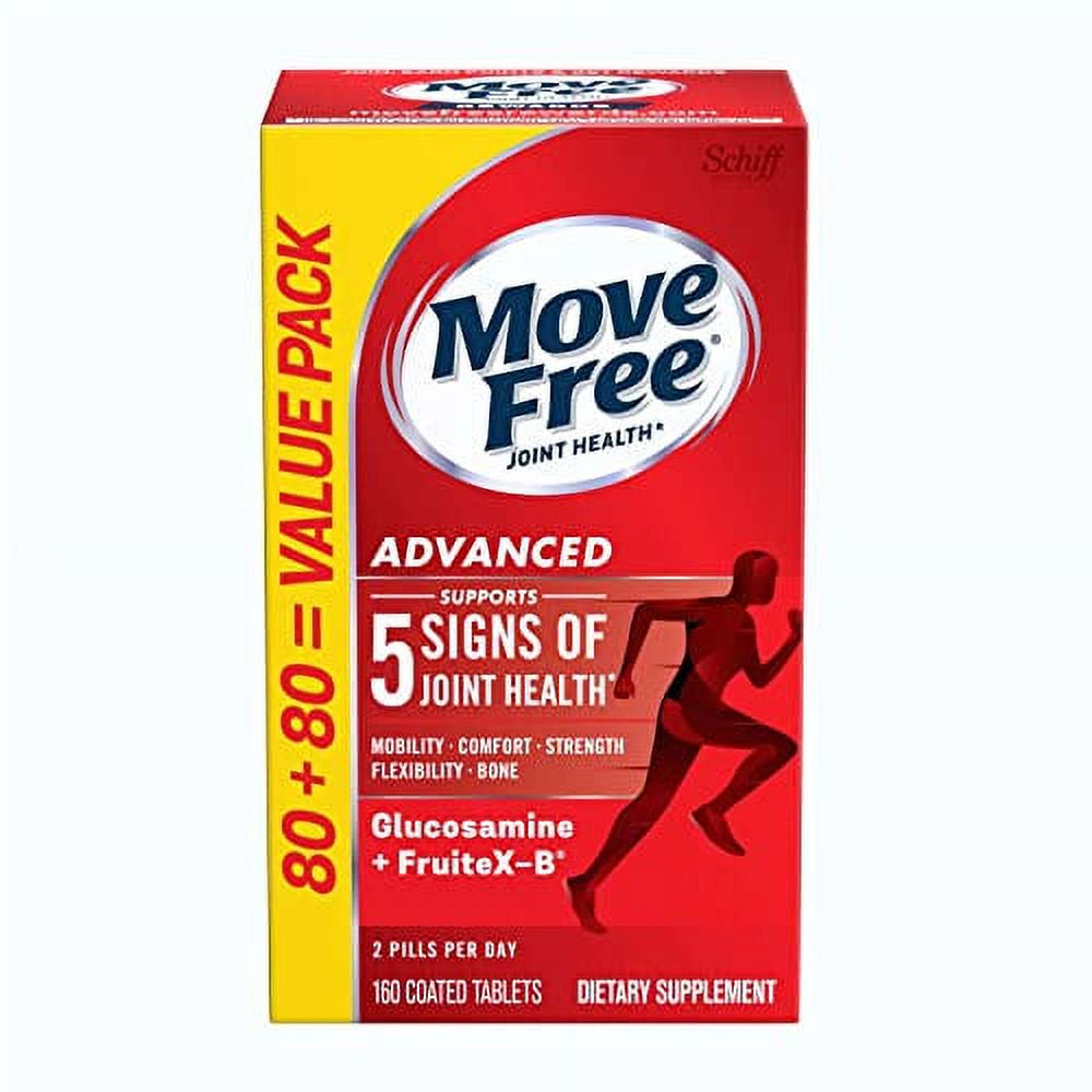 Move Free Advanced Glucosamine Chondroitin + Calcium Fructoborate Joint Support Supplement, Supports Mobility Comfort Strength Flexibility & Bone - 160 Tablets (80 Servings)*