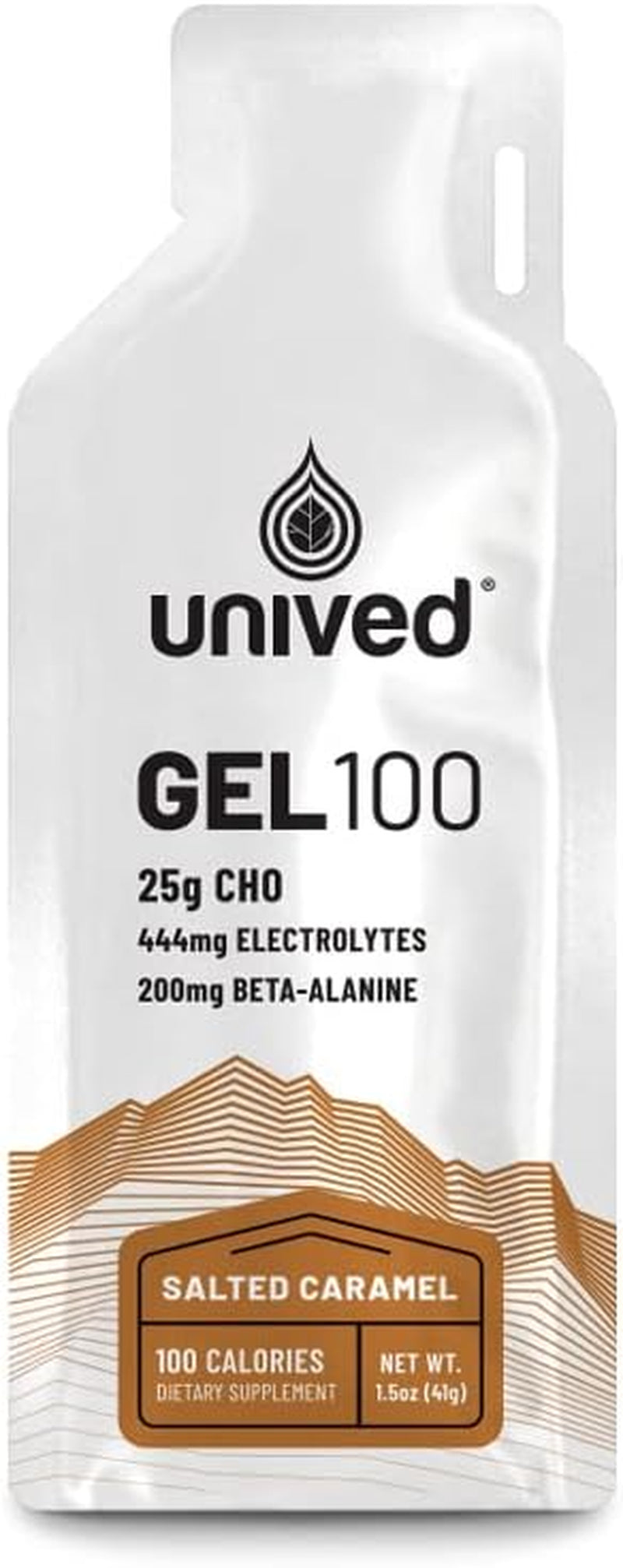 Unived Gel 100 - Vegan Energy Gel for Endurance Athletes Runners & Cyclists - 100Kcal - Salted Caramel - Pack of 6