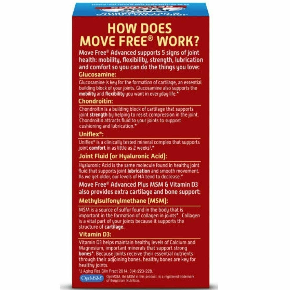 2 Pack Move Free Joint Health Advanced plus MSM & Vitamin D3 80 Tablets Each