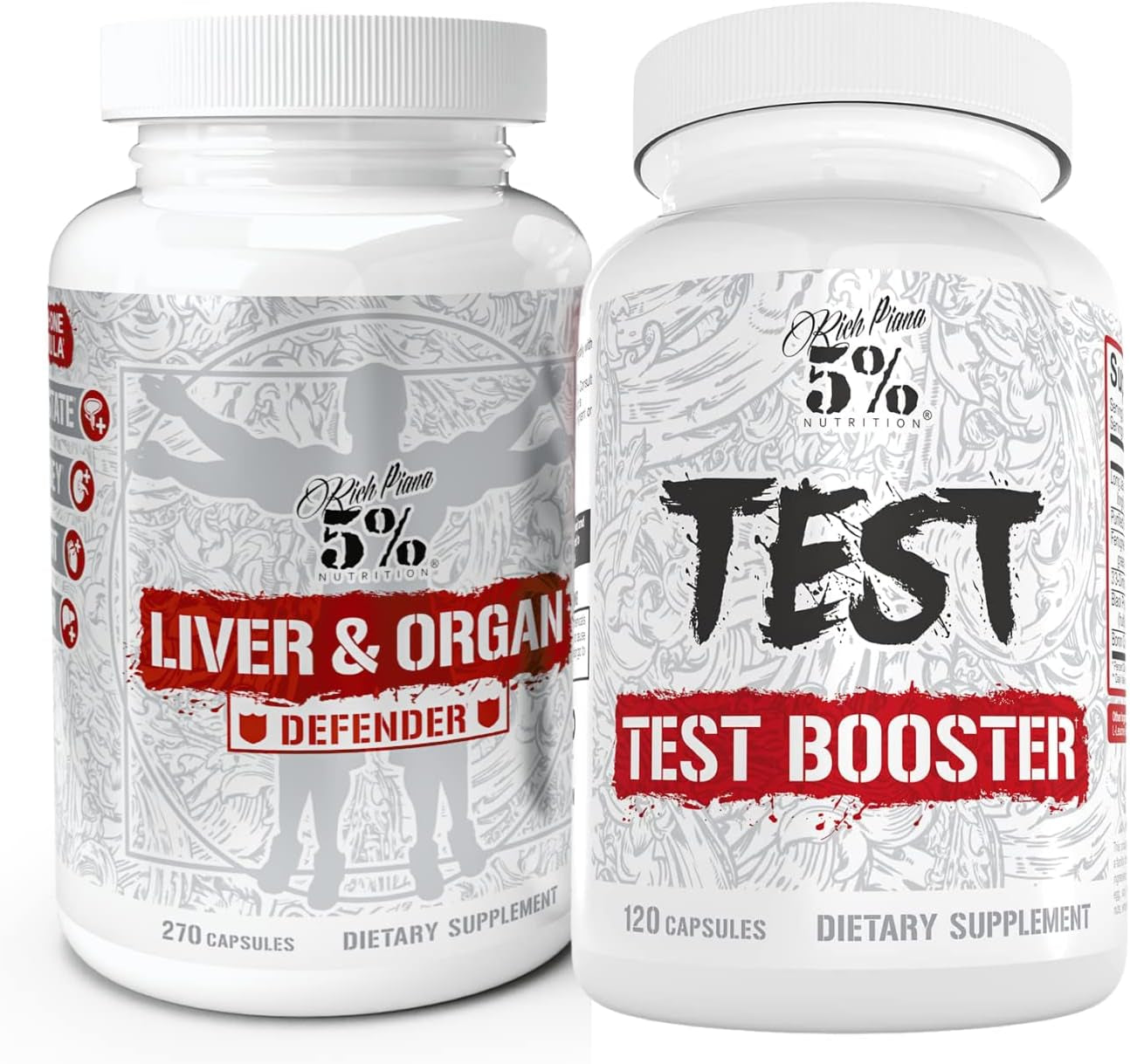 5% Nutrition 2-Stack | Liver & Organ Defender with NAC + Test Booster | Liver, Kidney, & Heart Support + Testosterone, Muscle Builder, Male Vitality, Energy & Stamina