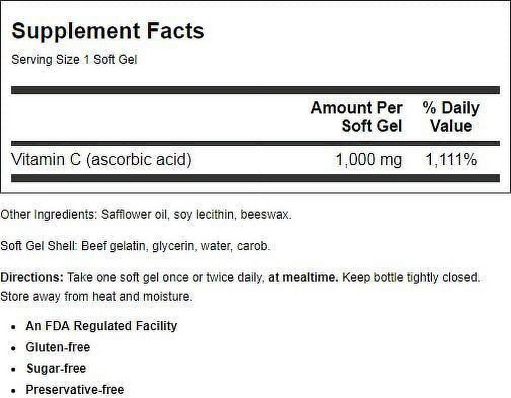 Carlson - C-Gels, 1000 Mg, Vitamin C Softgels, Immune Support, Antioxidant, 250 Softgels