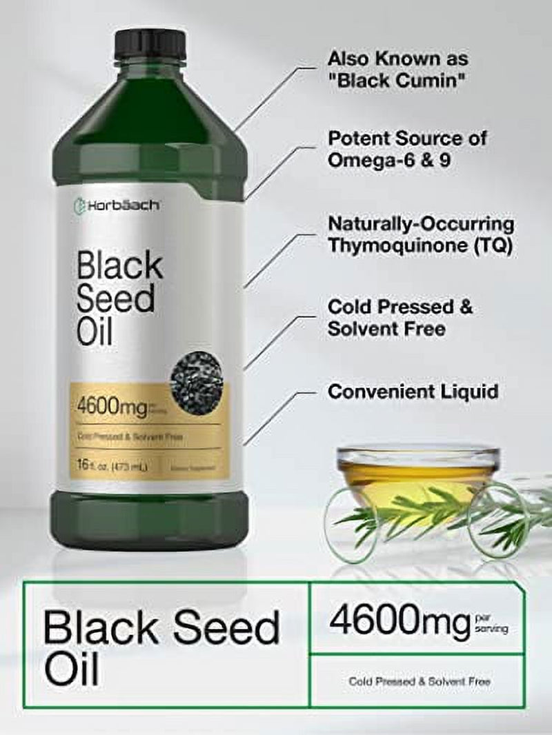 Black Seed Oil | 4600Mg | 16 Oz | Cold Pressed Nigella Sativa Supplement | Vegetarian, Non-Gmo, Gluten Free, and Solvent Free Formula | by Horbaach