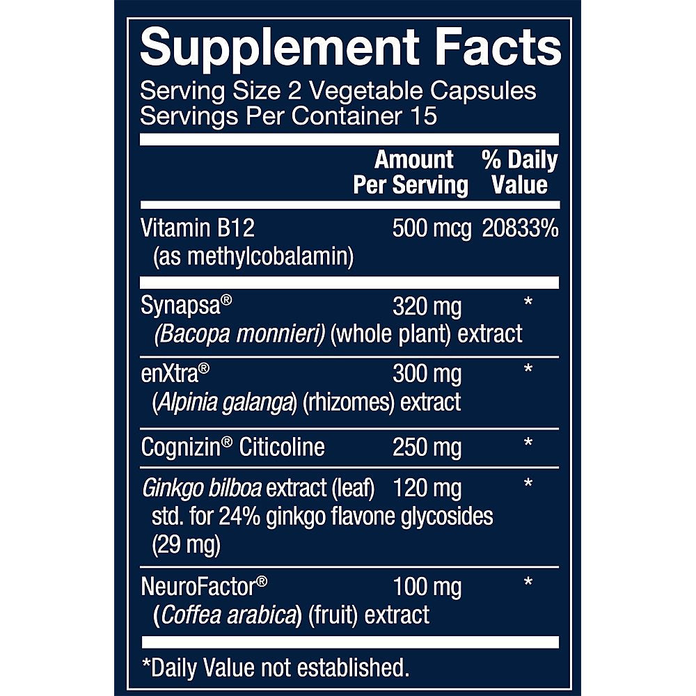 Advanced Nootropic Formula - Supports Cognitive Health & Brain Function (30 Vegetarian Capsules)