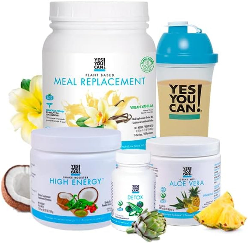 Yes You Can! Detox plus Kit (Meal Replacement Vegan Vanilla, Aloe Vera Hibiscus) - Complete Meal Replacement Powder, High Energy Shake Booster, Aloe Vera Detox Supplement, Health Transformation