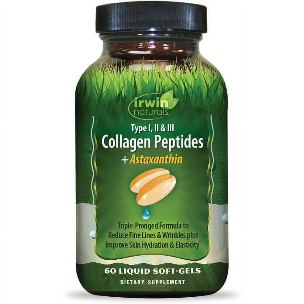 Irwin Naturals Collagen Peptides + Astaxanthin, Type I, II & III, 60 Liquid Soft-Gels