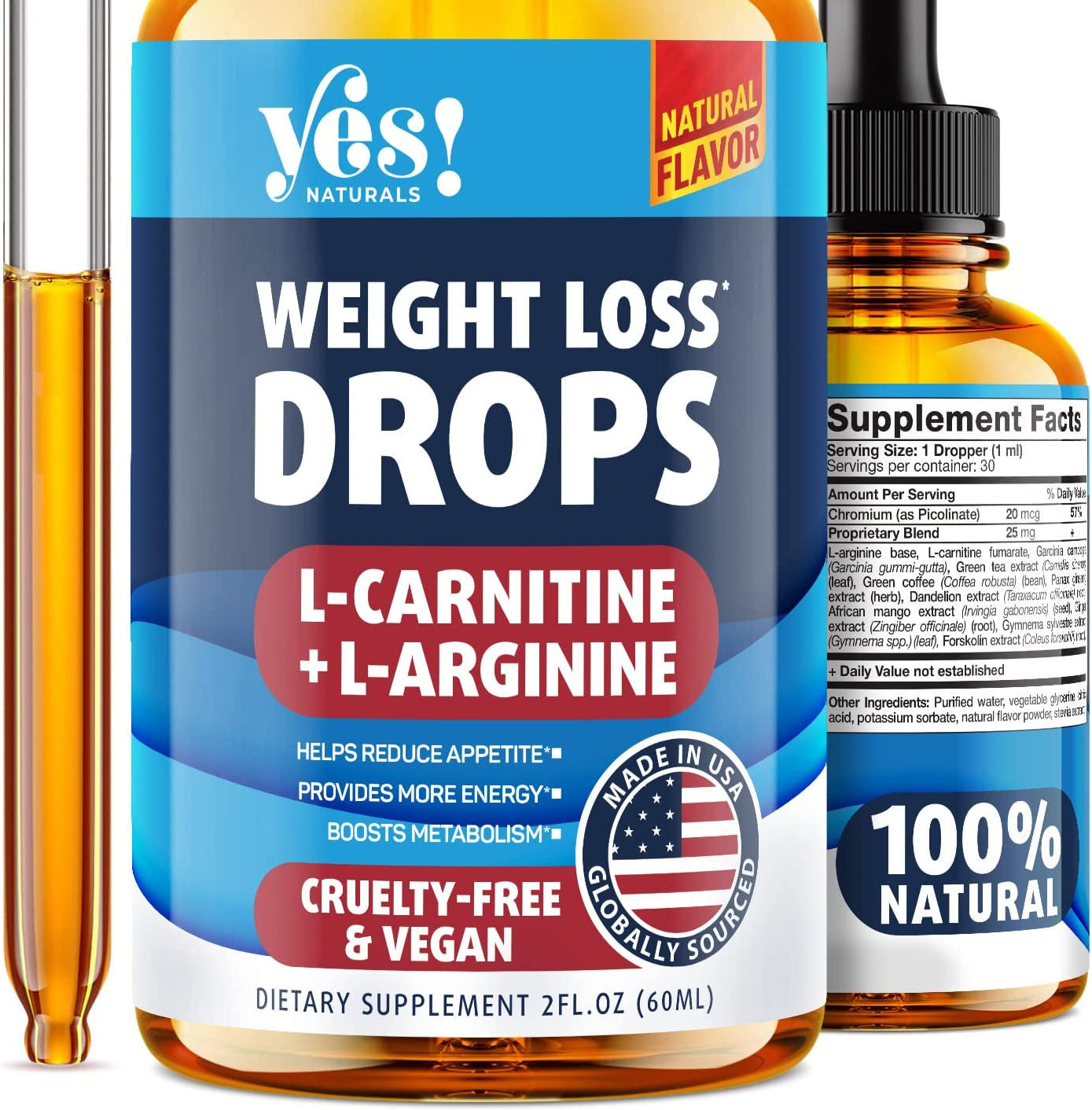 Weight Loss Drops - Natural Metabolism Booster & Appetite Suppressant - Made in USA - Diet Drops with Garcinia Cambogia, L-Arginine & L-Glutamine, 2 Fl Oz