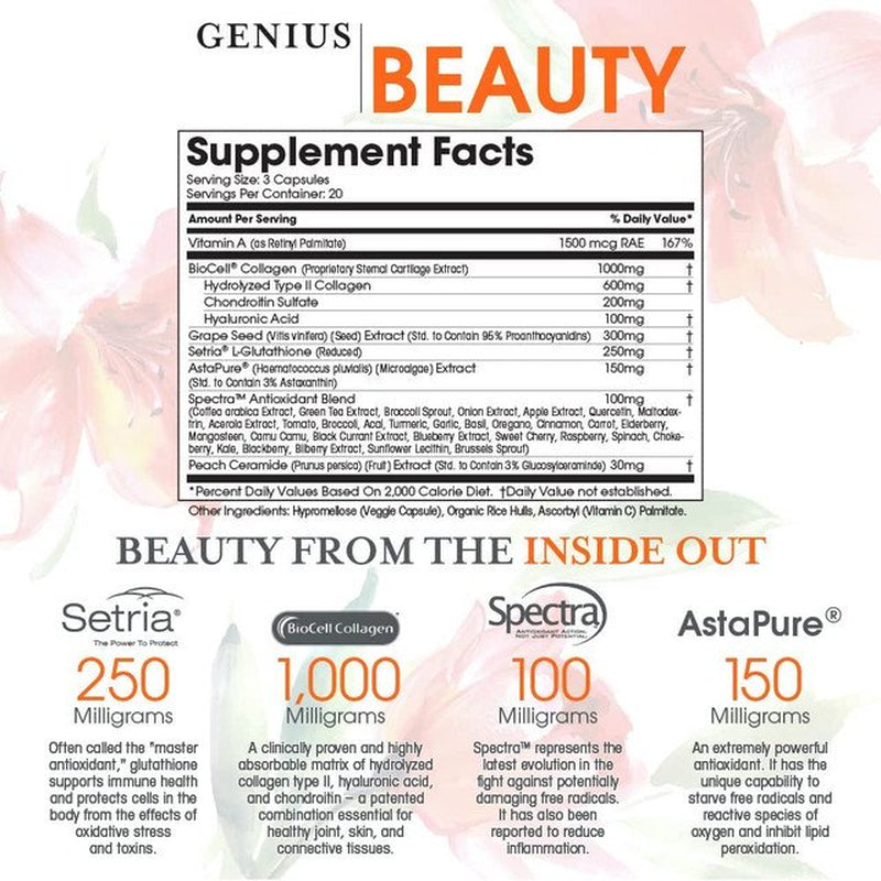 Anti-Aging Dietary Supplement with Collagen Hair, Skin & Nails Support, Genius Beauty by the Genius Brand