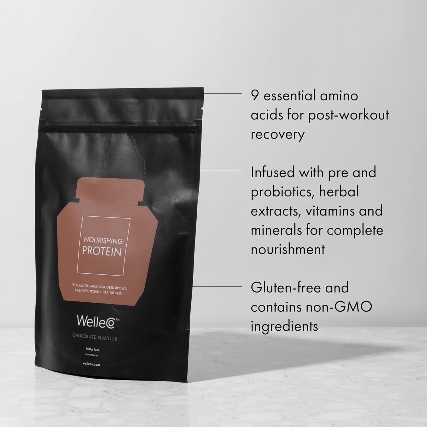 Welleco, Nourishing Protein Powder (Chocolate Flavour) + Super Elixir Daily Greens (Pineapple & Lime Flavour), Supports Muscle Recovery & Gut Health, 1Kg + 300G Pouch