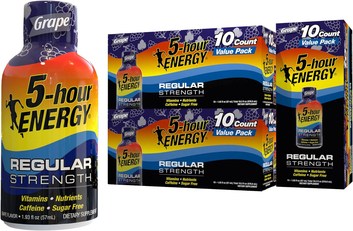 5-Hour ENERGY Shots Regular Strength | Grape Flavor | 1.93 Oz. 30 Count | Sugar Free 4 Calories | Amino Acids and Essential B Vitamins | Dietary Supplement | Feel Alert and Energized