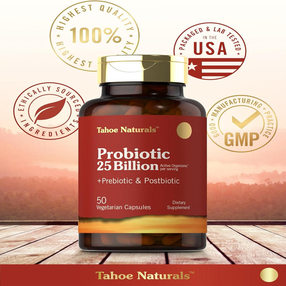 Prebiotic, Probiotic & Postbiotic | 25 Billion CFU | 50 Vegetarian Capsules | Tahoe Naturals by Carlyle