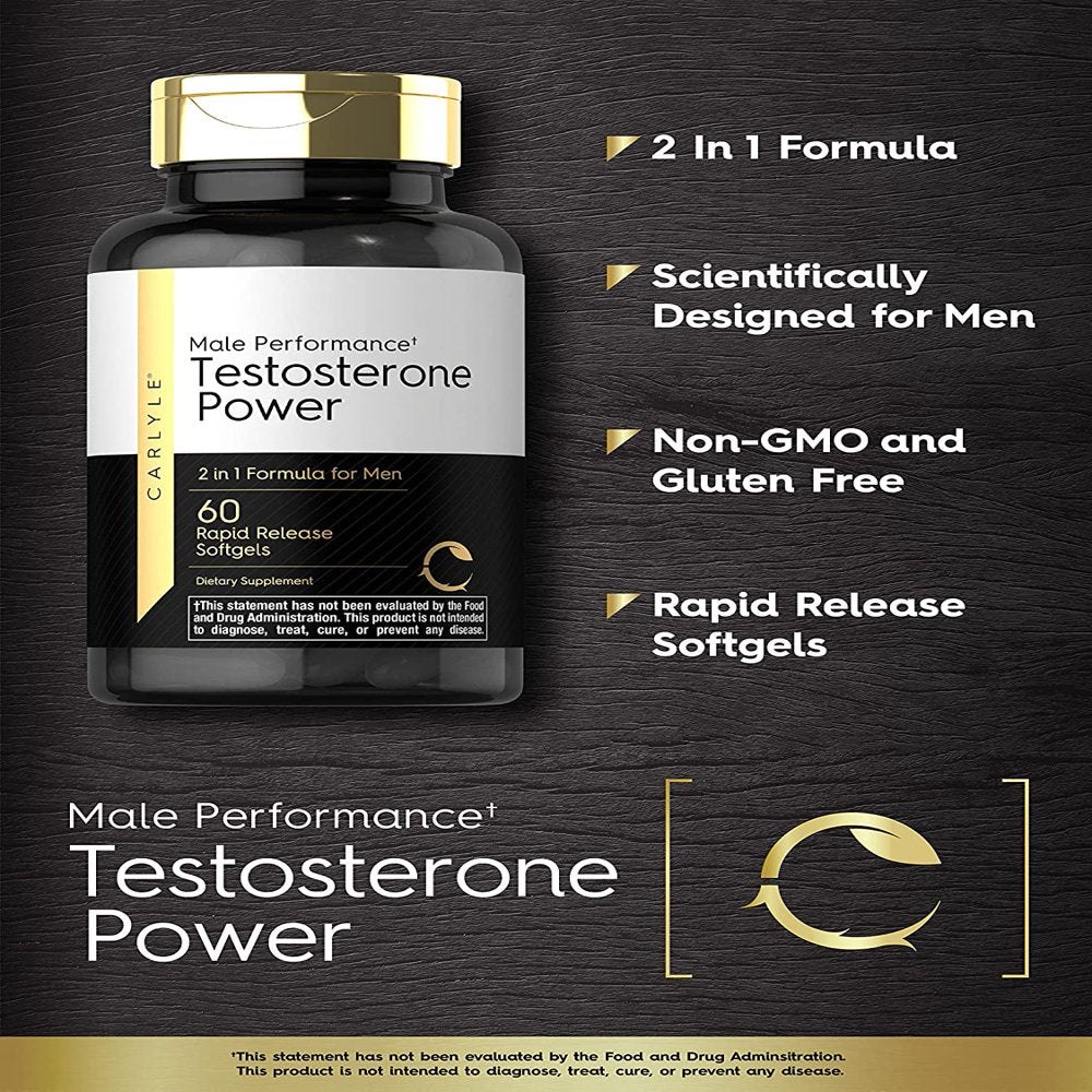 Testosterone Power for Men | 60 Rapid Release Softgels | by Carlyle