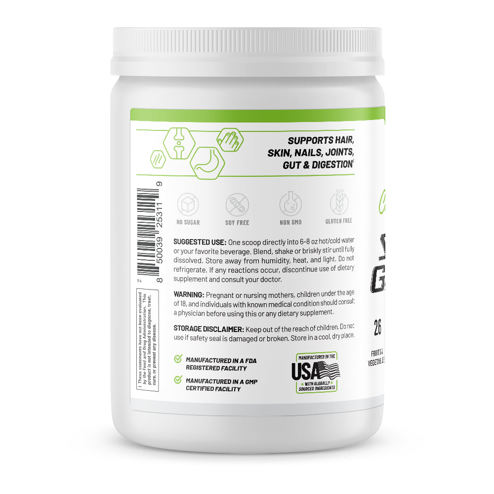 Collagen Peptides Super Greens Powder Snap Supplements - Grass Fed, Non-Gmo, Pasture Raised Superfood - 30 Servings