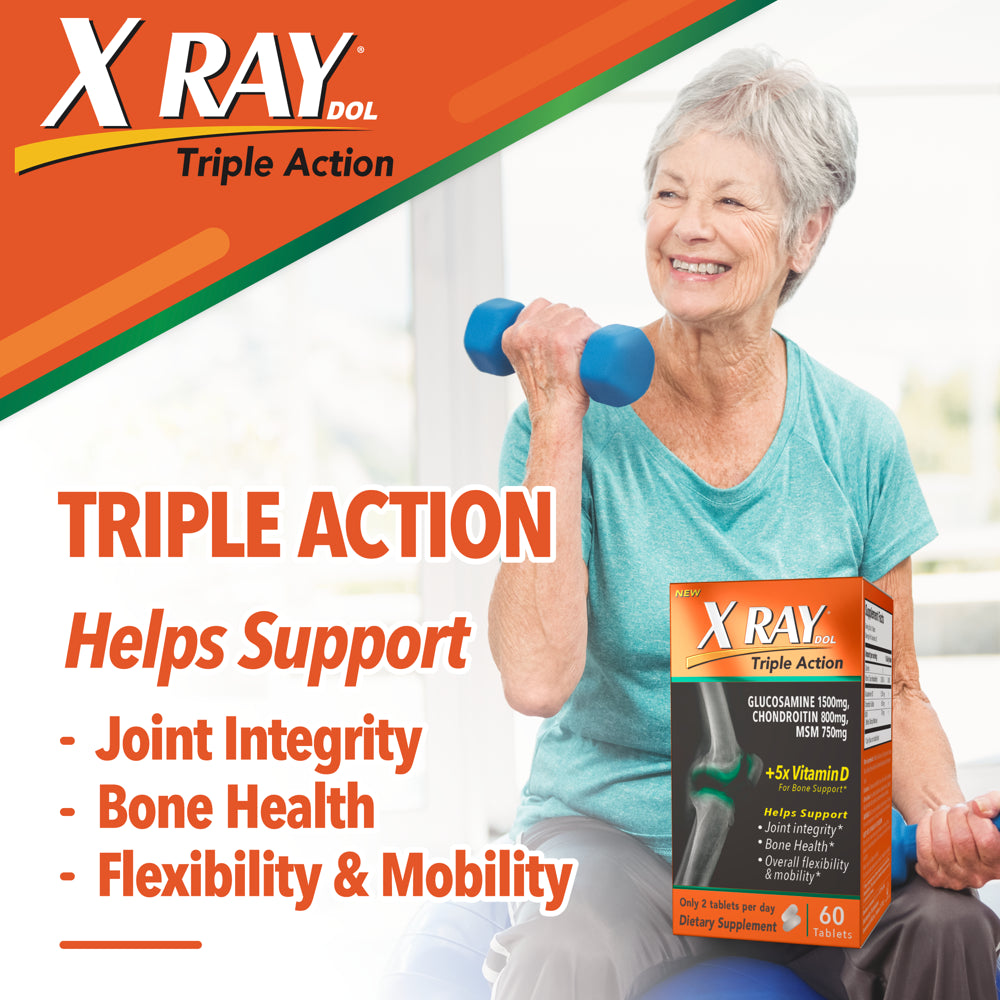 X Ray Triple Action Joint Health Supplement, Glucosamine Chondroitin, MSM, Vitamin D, 60 CT