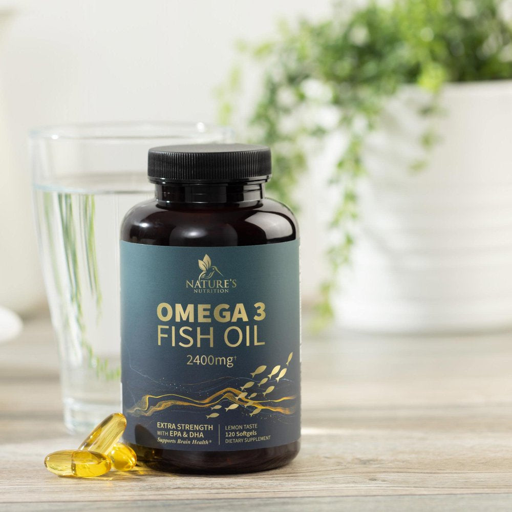 Fish Oil 2400 Mg with Omega 3 EPA & DHA - Triple Strength Omega 3 Supplement - Omega 3 Fish Oil Supports Heart Health, Nature'S Brain & Immune Support - Non-Gmo Fish Oil Supplements - 120 Softgels