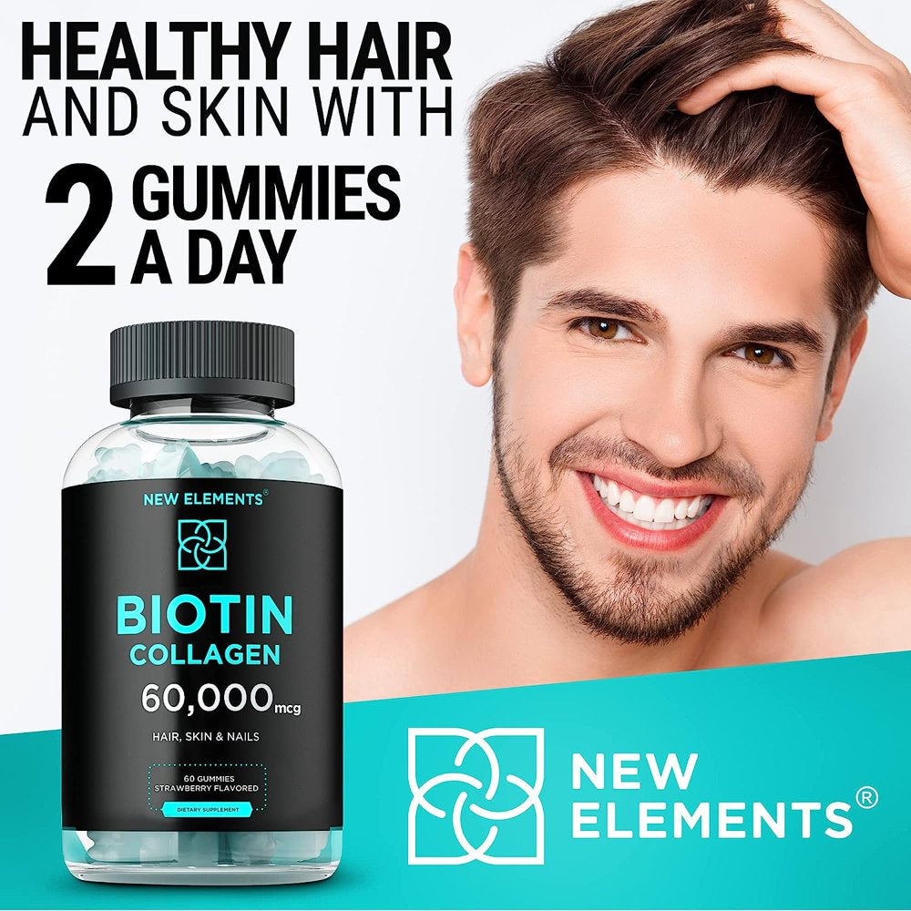 Biotin & Collagen Peptides Gummies - Collagen Peptides 50000Mcg Biotin 10000Mcg Chewable Vitamin B7 for Hair Skin and Nails, Hair Growth Supplement for Men & Women, Non-Gmo 60 Count (Pack of 1)