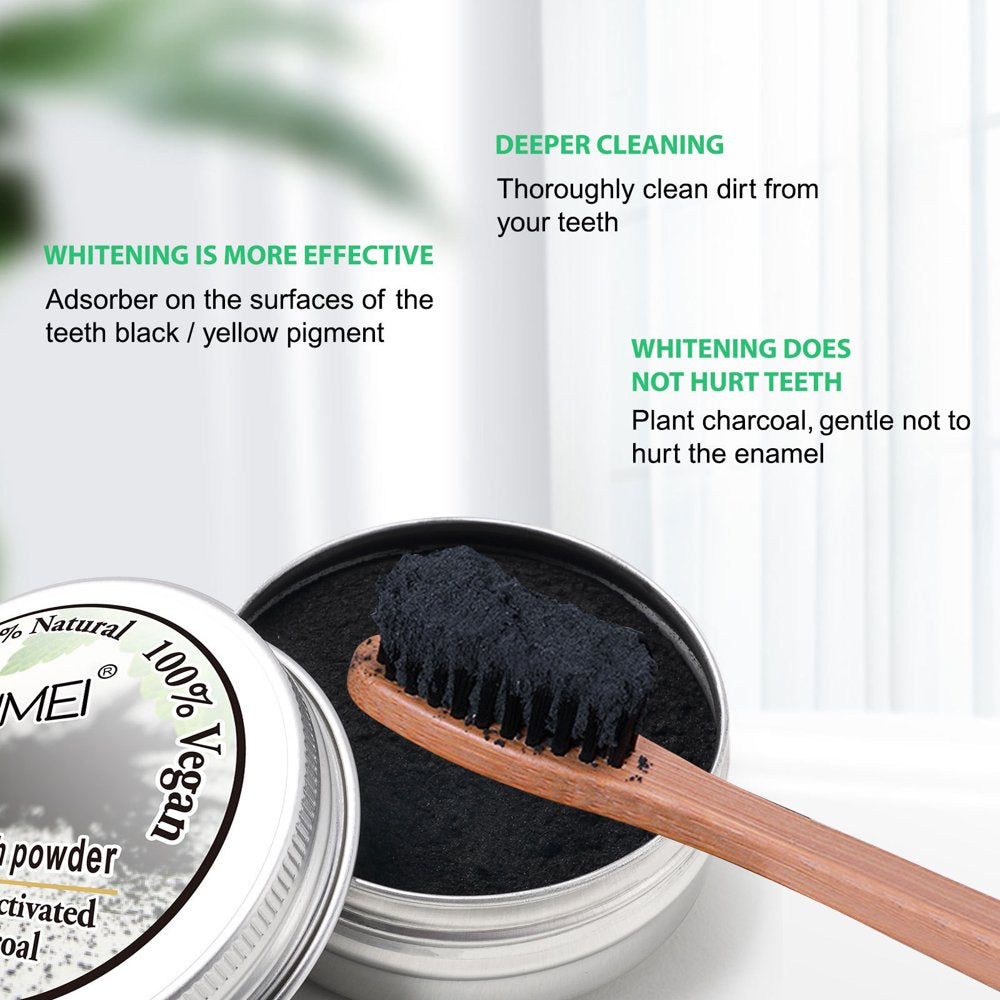 Yayiaclooher 100% Organic Activated Charcoal Teeth Whitening Powder with Bamboo Toothbrush - Natural Coconut Charcoal, Effective Teeth Stain Remover and Toothpaste Alternative