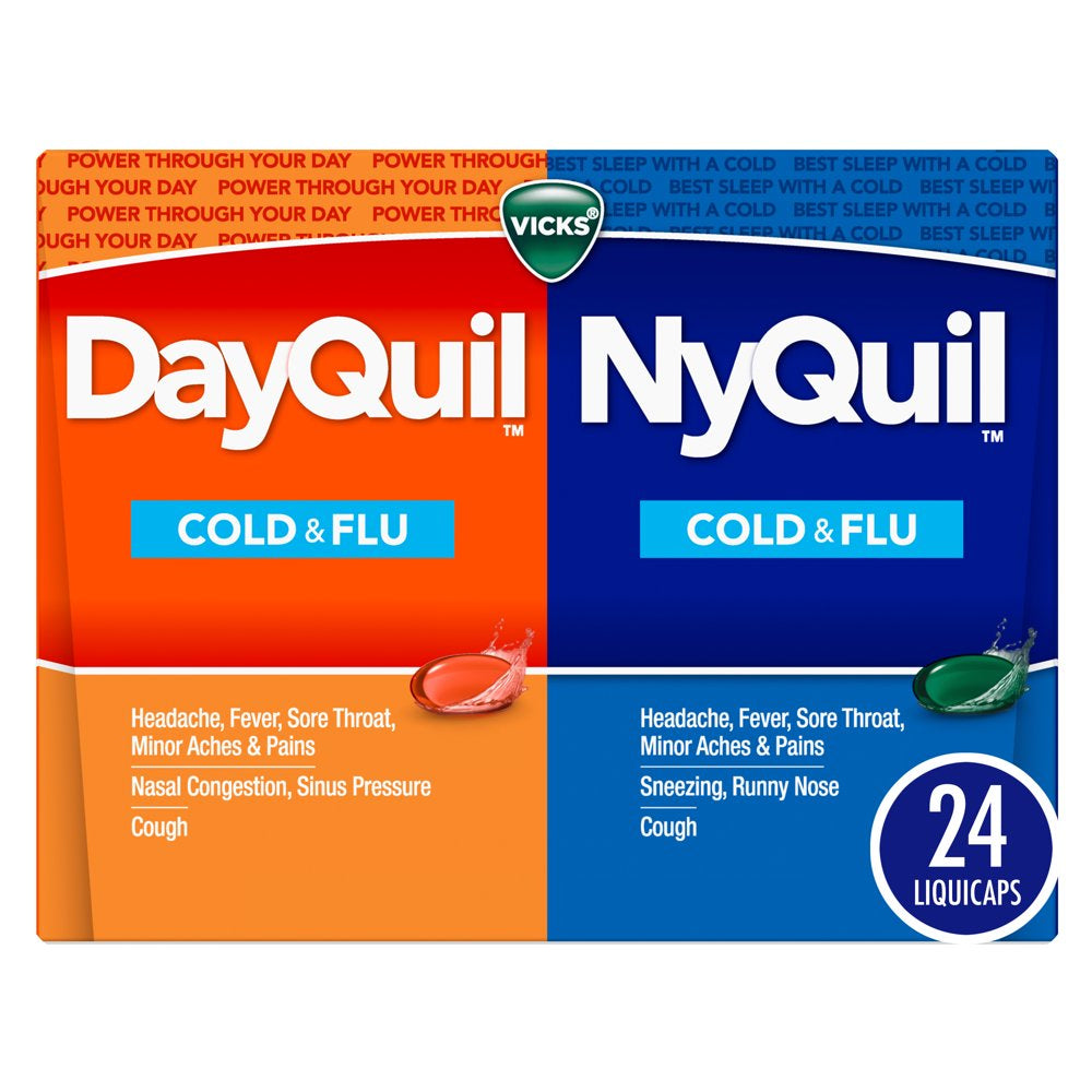 Vicks Dayquil & Nyquil Liquicaps, Cold, Cough and Flu Medicine, Over-The-Counter Medicine, 24 Ct