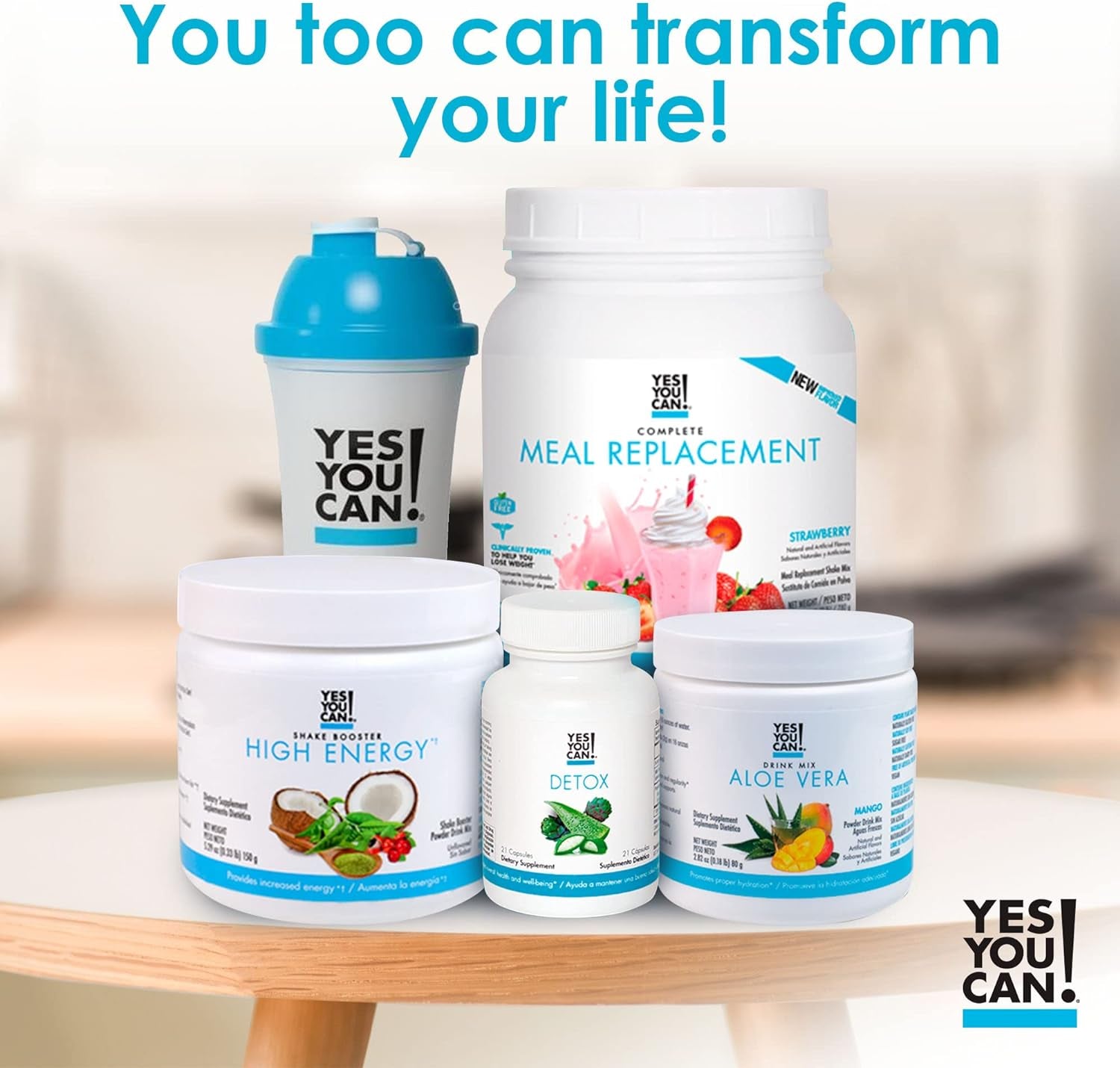 Yes You Can! Detox plus Kit (Meal Replacement Strawberry, Aloe Vera Hibiscus) - Complete Meal Replacement Powder, High Energy Shake Booster, Aloe Vera Detox Supplement, Health Transformation