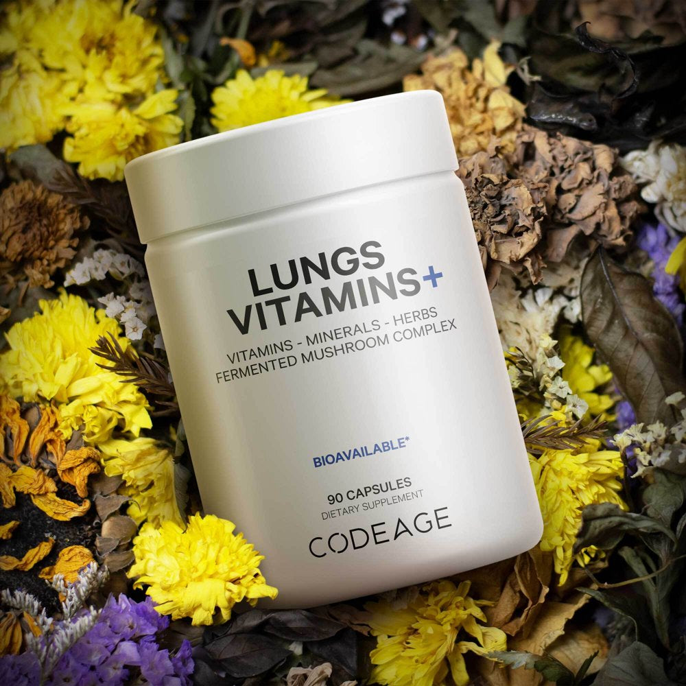 Codeage Lungs Vitamins, Milk Thistle, Zinc, Magnesium, Ginger, Mushrooms, Peppermint & Organic Herbs, 90 Ct