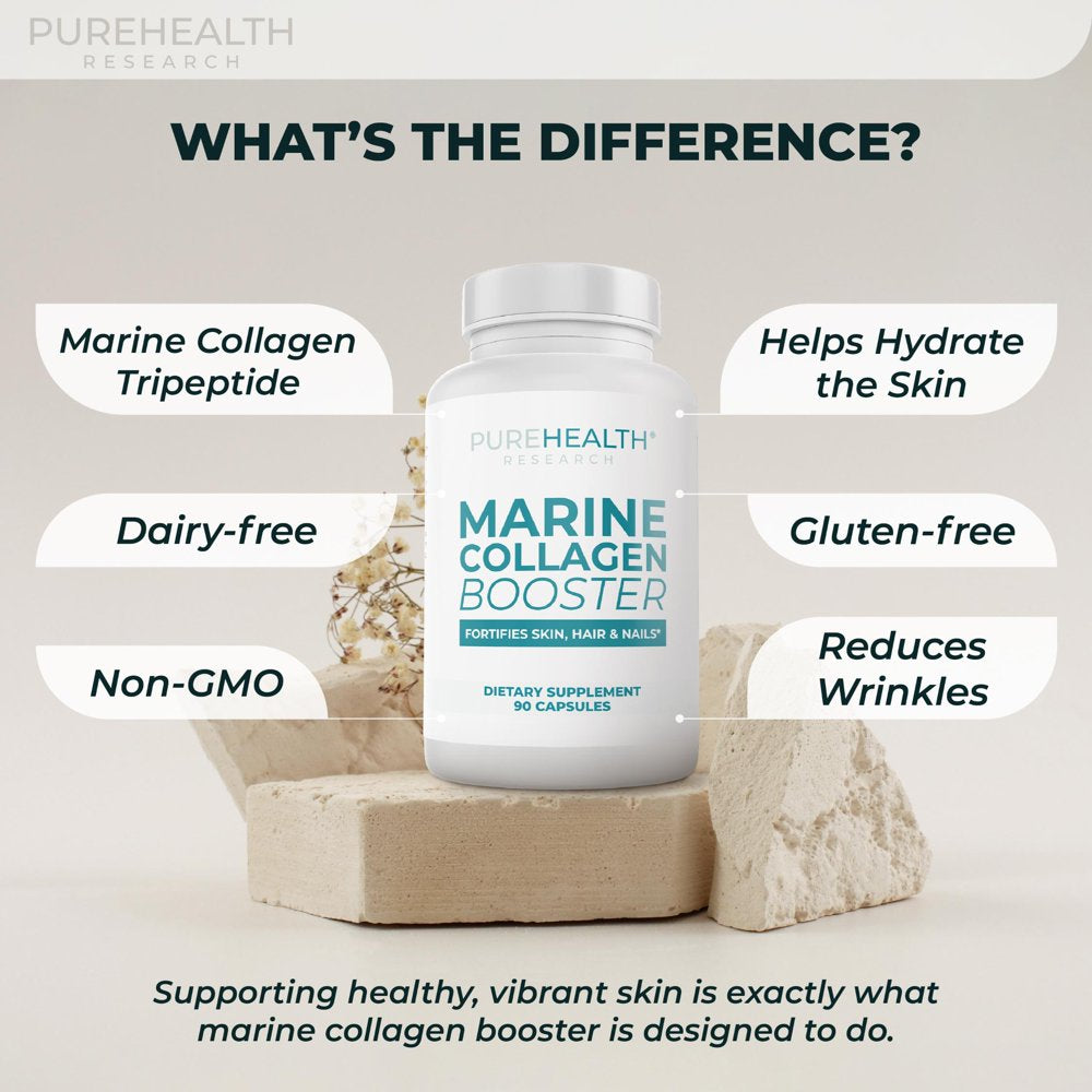 Marine Collagen and Hyaluronic Acid Supplements, Aloe Vera Leaf Gel and Vitamin E Collagen Peptides Pills by Purehealth Research