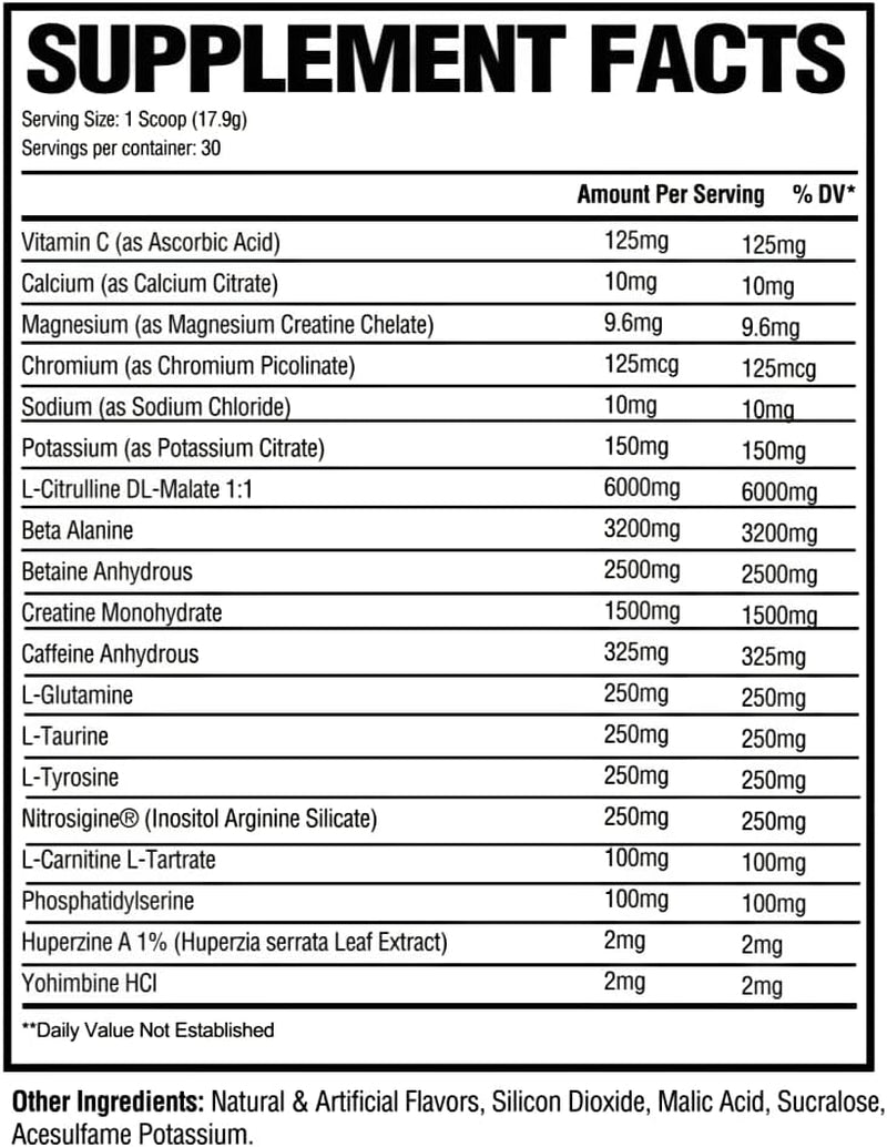 "Optimized" Blue Razz Pre-Workout Powder / Massive Pumps / Increase Muscle Mass, Strength & Focus / Beta Alanine + L-Citrulline + Betaine Anhydrous + Creatine + Caffeine Anhydrous / 30 Servings