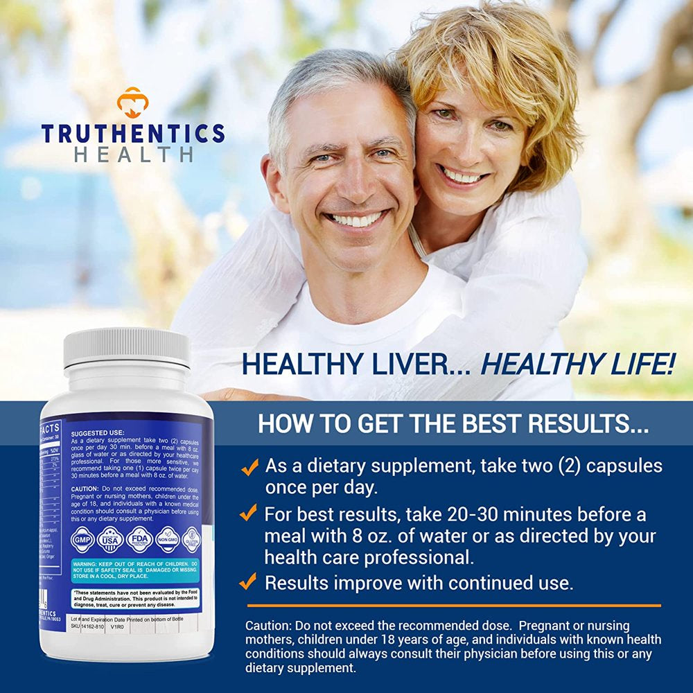 Truthentics Liver Health Support Supplement - Cleanse Detox & Repair Formula with Milk Thistle Dandelion Root Chicory Root Turmeric Artichoke Extract for Liver Detox - 60 Capsules