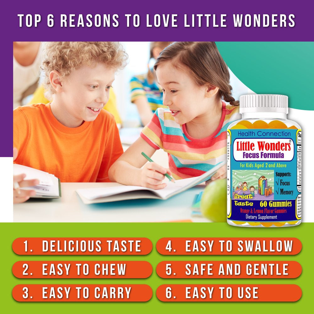 Little Wonders Brain Booster Supplement Focus Gummies for Kids & Teens Brain Support Gummy Vitamins for Kids, Memory Supplement for Brain, Kids Omega 3 Gummies, Focus Supplement 1 Bottle 60 Ct