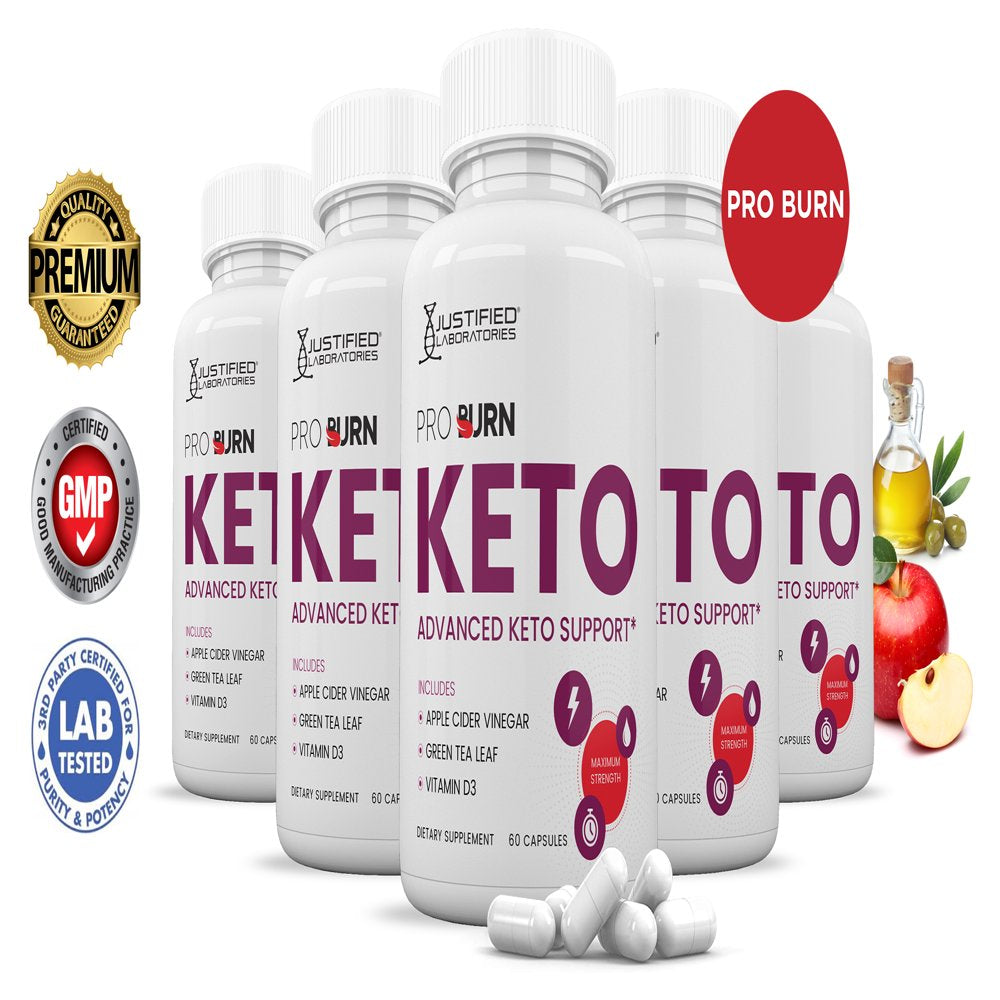 (5 Pack) Pro Burn Keto ACV Pills 1275Mg Alternative to Gummies Dietary Supplement 300 Capsules