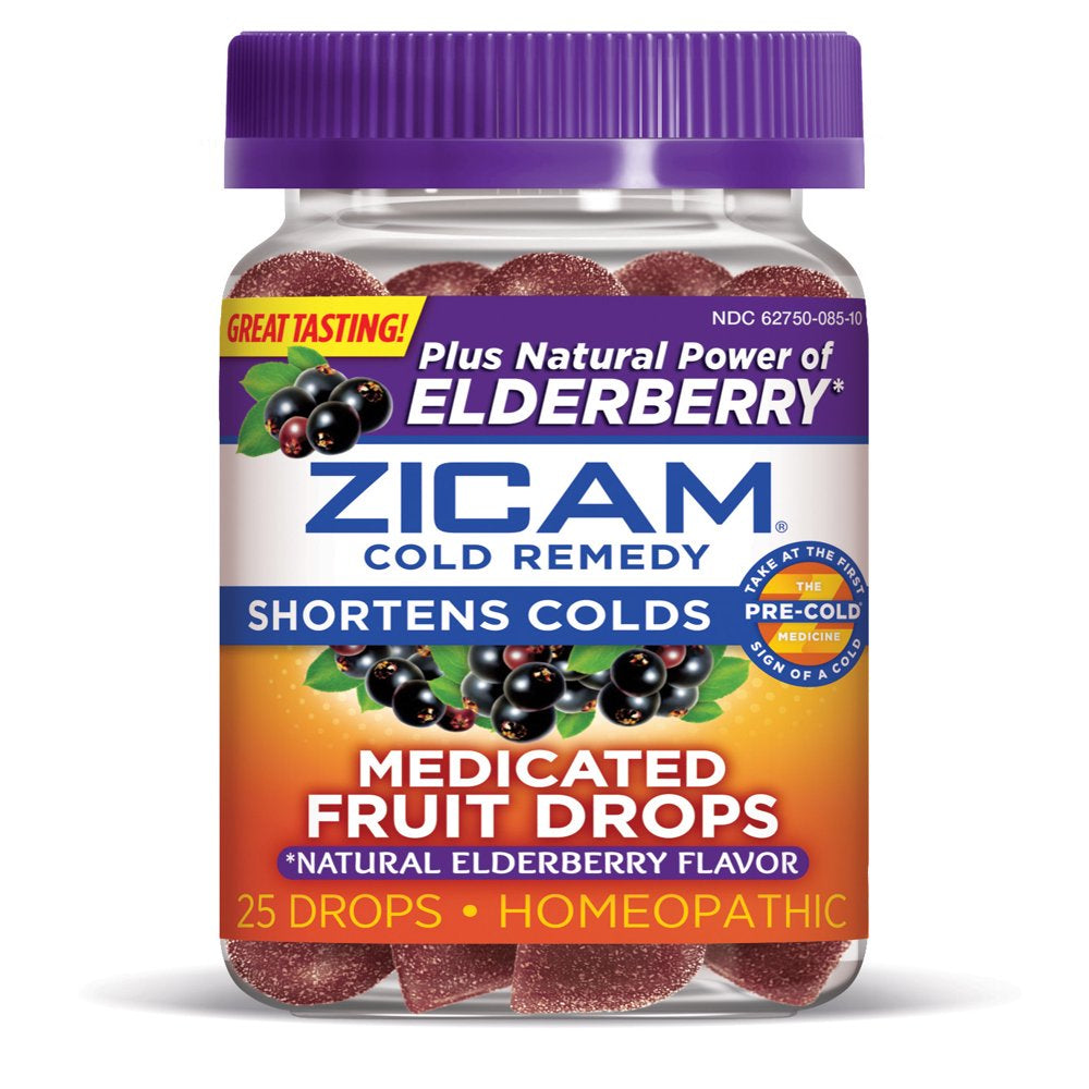 Zicam Cold Remedy Zinc Medicated Fruit Drops, Elderberry Homeopathic Cold Shortening Medicine, 25 Ct