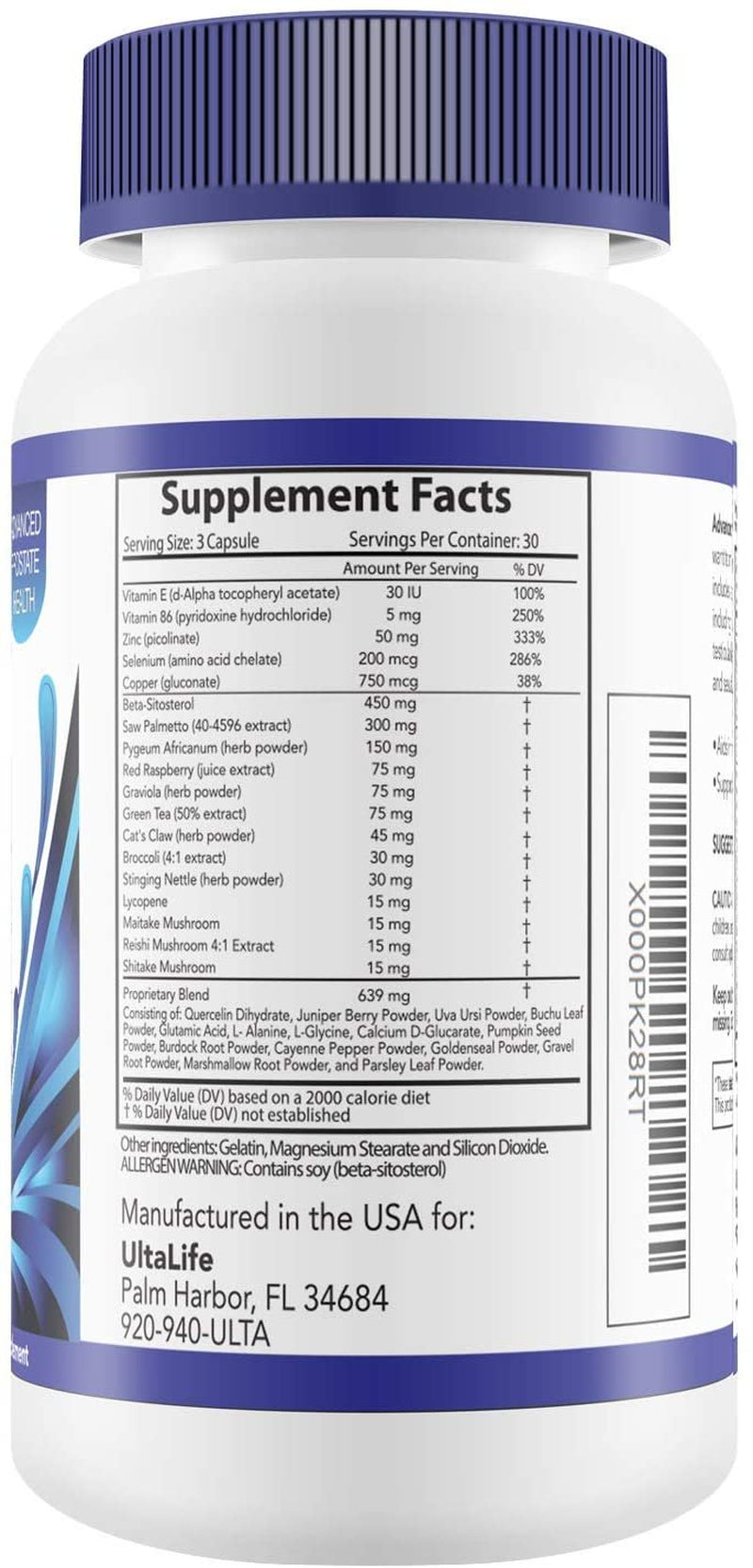 Ultalife Advanced Saw Palmetto Prostate Supplement for Men W/ Beta Sitosterol + Health Formula to Reduce Urge for Frequent Urination, DHT Blocker, Improve Sleep, Performance- 90 Capsules