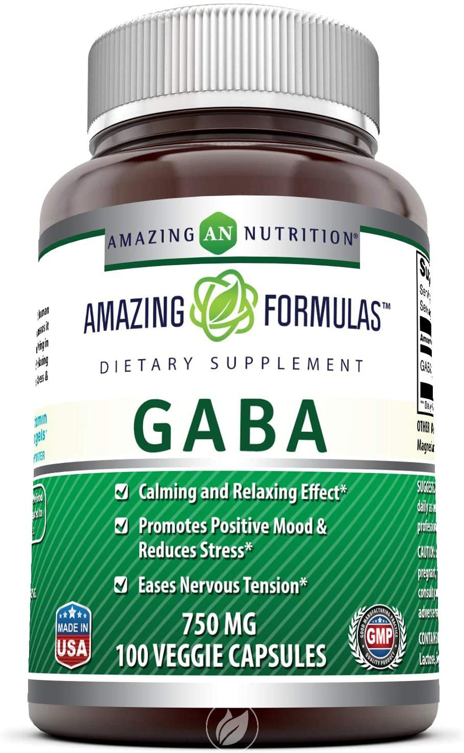 (2 Pack) Amazing Nutrition Amazing Formulas Gaba 750Mg 100Vcap