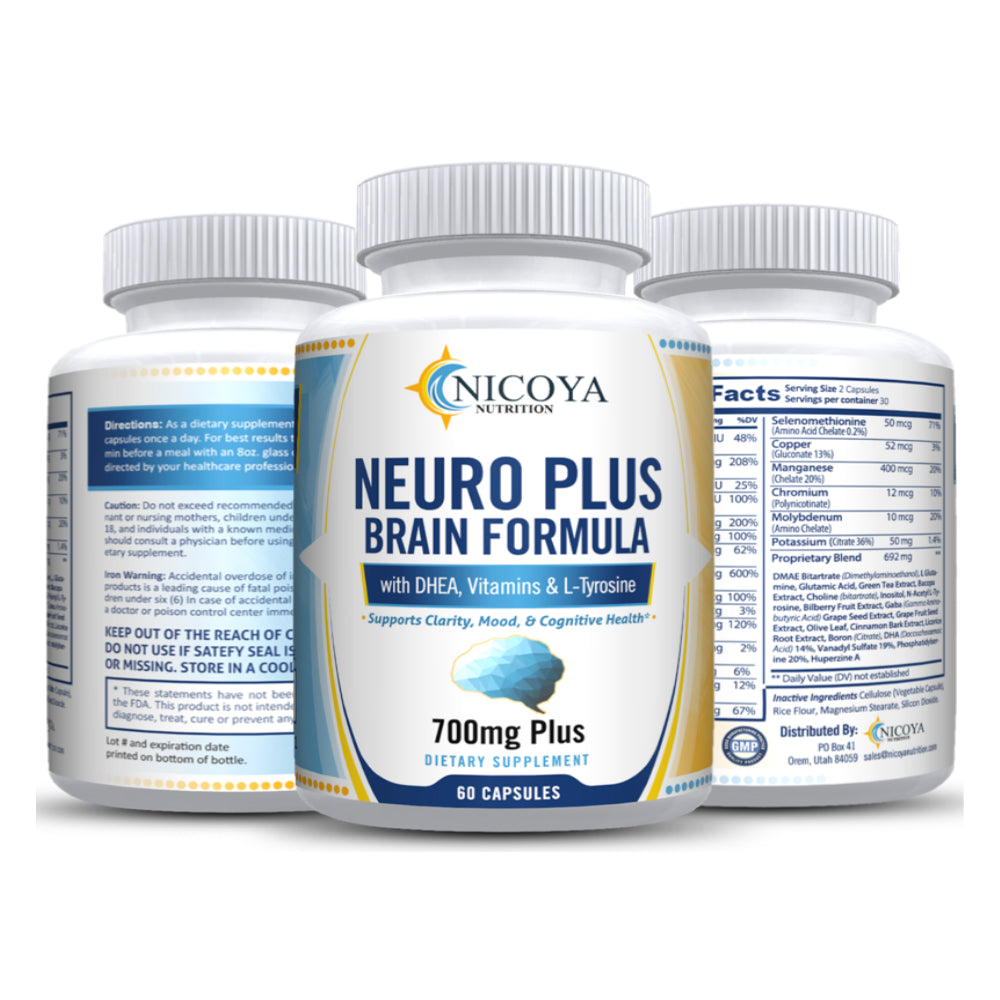 Nicoya Nutrition Neuro plus Brain Formula & Focus 60Ct, Healthy Memory Function, Clarity Nootropic Supplement 60 Capsules