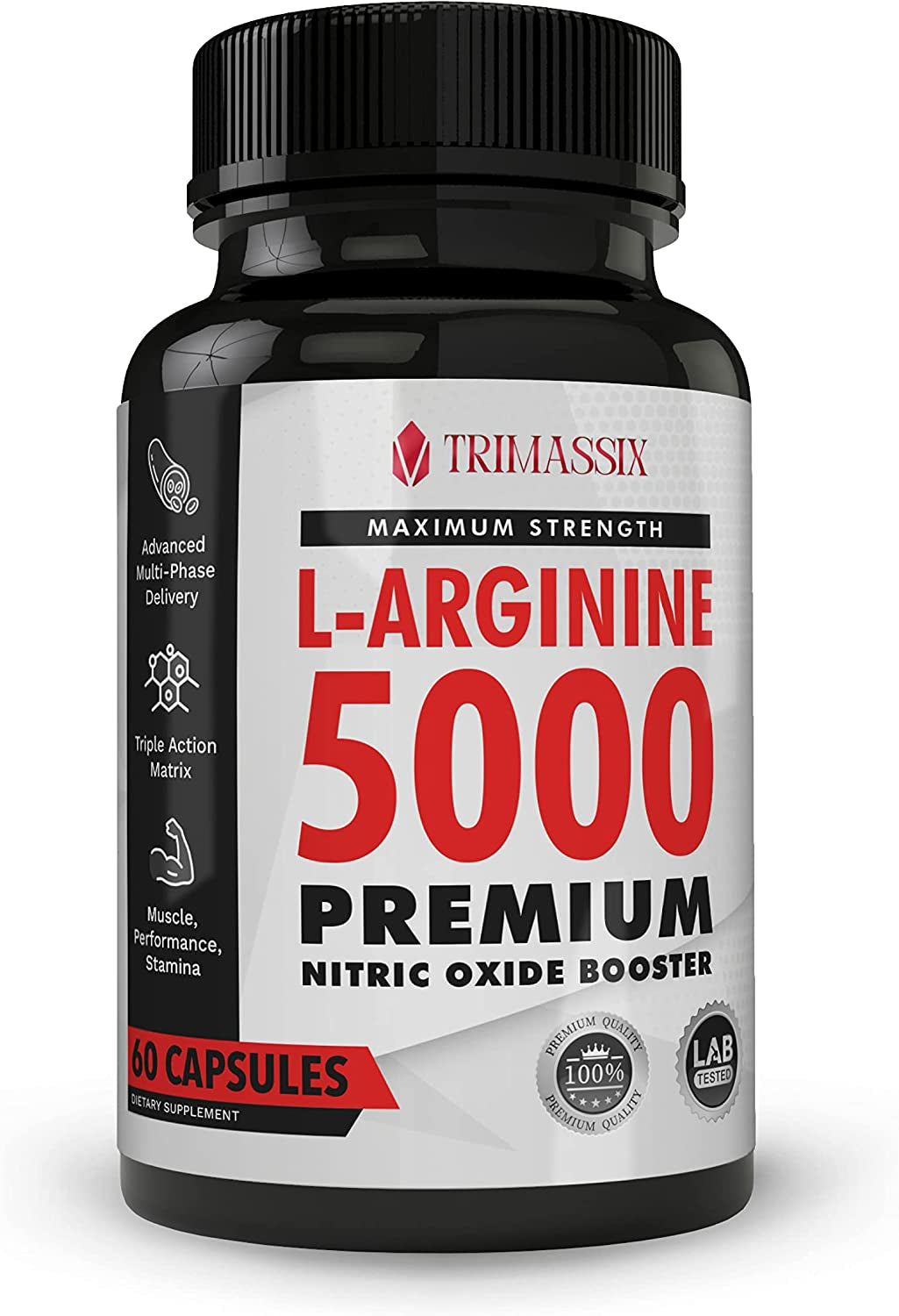 TRIMASSIX - L-Arginine 5000 Premium Nitric Oxide Booster - Maximum Strength - 60 Caps - Made in USA