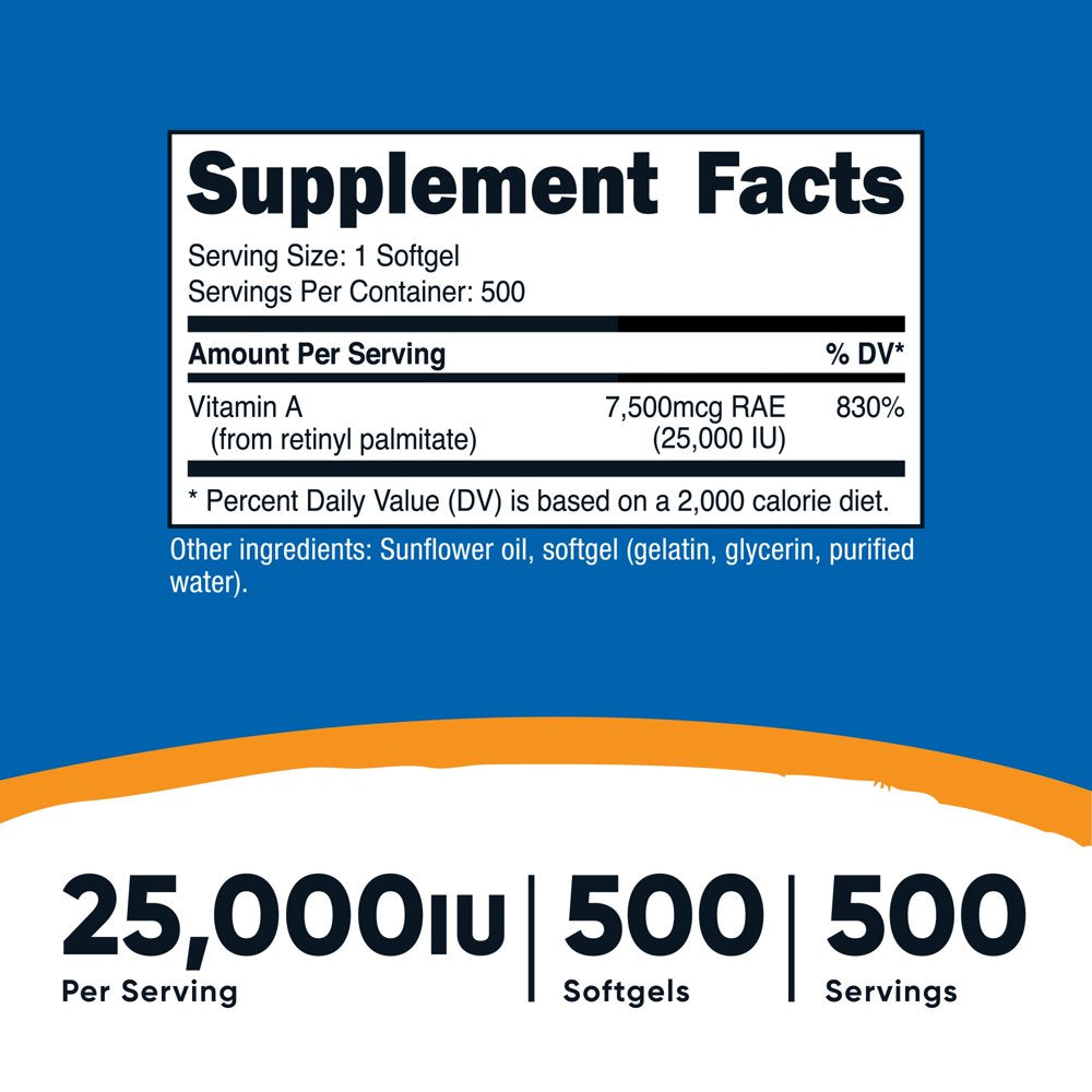 Nutricost Vitamin a 25000 IU, 500 Softgels, Non-Gmo, Gluten Free