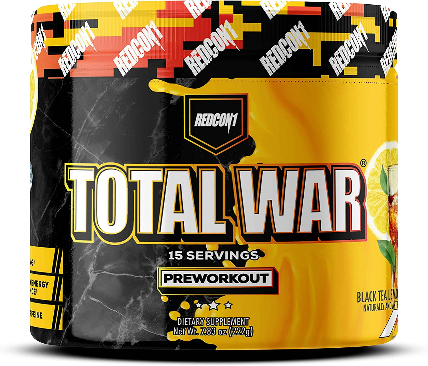 REDCON1 Total War Pre Workout Powder - Endurance, Alertness, Pump Boosting Citrulline Malate & Beta Alanine - Fast Acting, Caffeinated Preworkout for Men & Women (Black Tea Lemonade, 15 Servings)