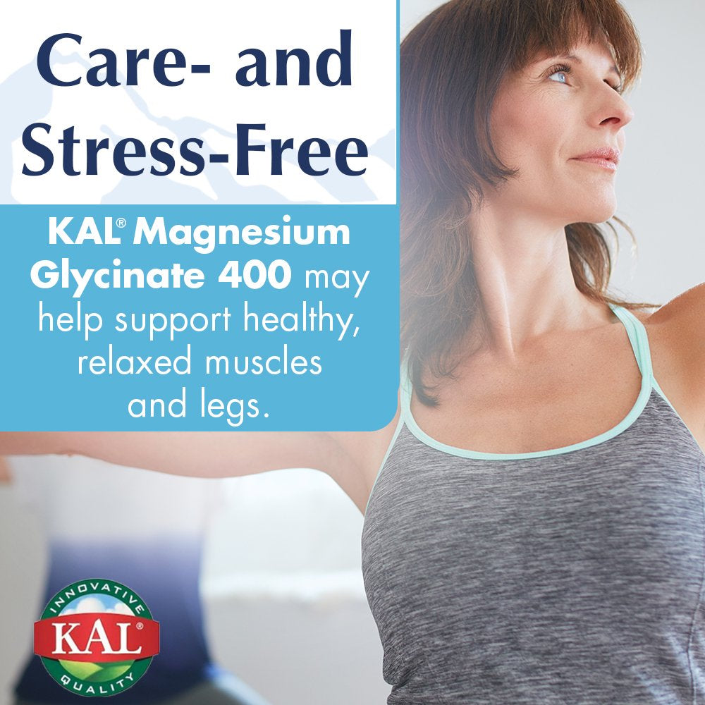 KAL Magnesium Glycinate 400 Mg | Healthy Relaxation, Muscle Function Support & More (180 Count (Pack of 1))