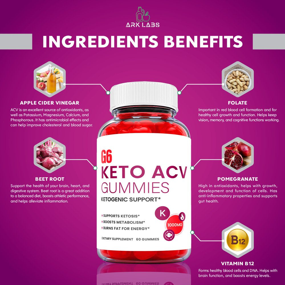 (1 Pack) G6 Keto ACV Gummies - Supplement for Weight Loss - Energy & Focus Boosting Dietary Supplements for Weight Management & Metabolism - Fat Burn - 60 Gummies