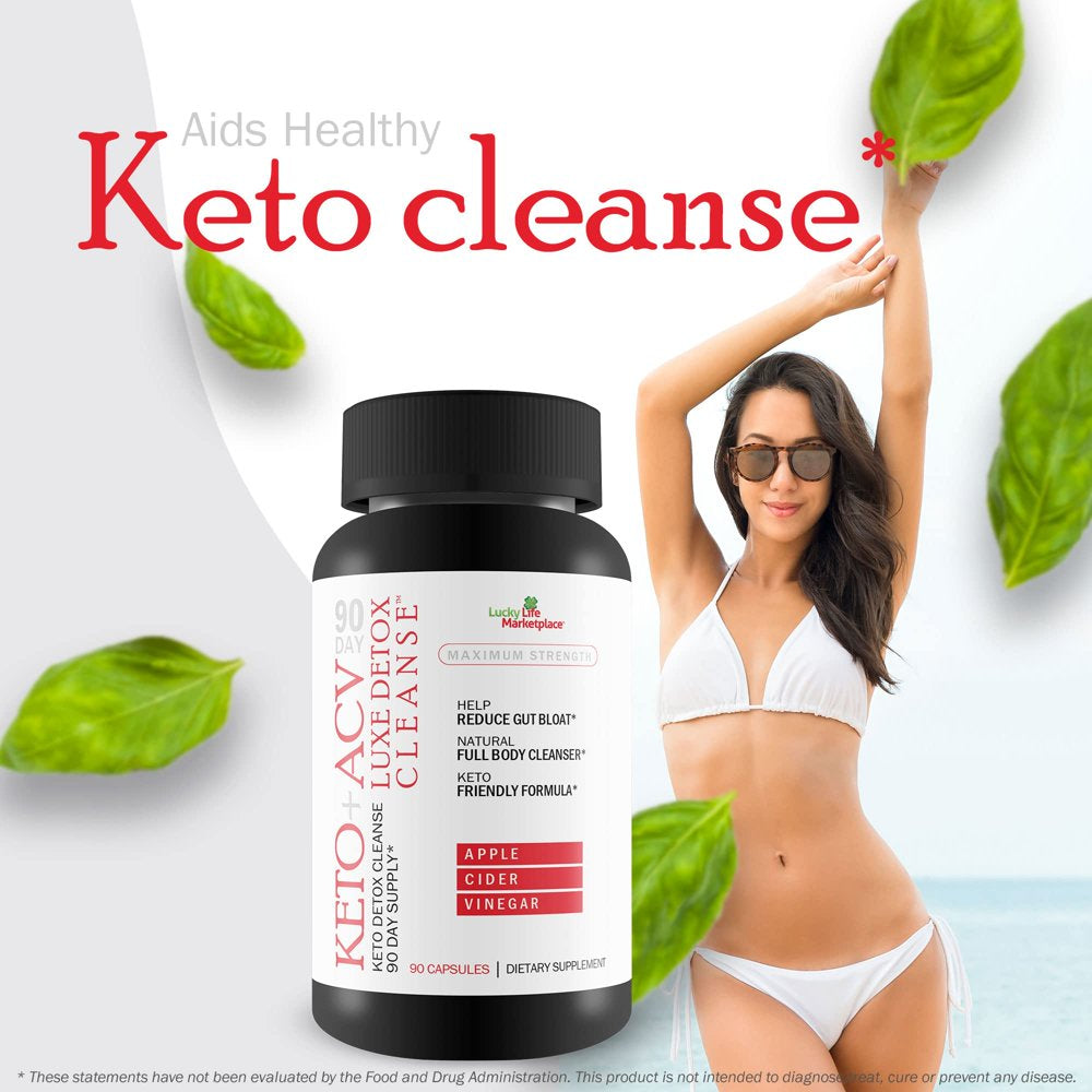 90 Day Keto + Acv Luxe Detox Cleanse - Psyllium Keto Detox Cleanse 90 Day Supply - Help Reduce Gut Bloat & Belly Size - Full Body Cleanser - Weight Loss Cleanse - Premium Keto Acv Luxe Cleanse Keto