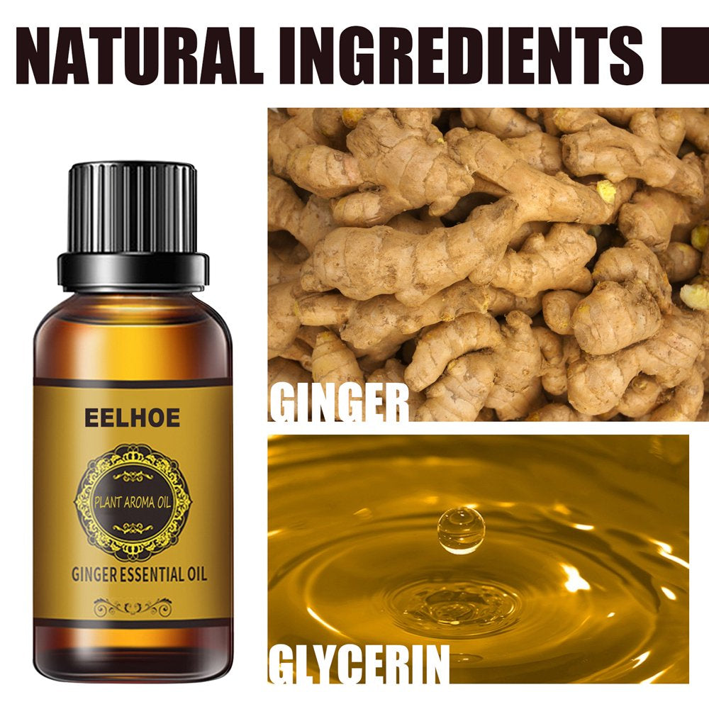 5PCS Pure Ginger Essential Oil,Belly Drainage Ginger Oil,Lymphatic Drainage Ginger Oil,Fat Burning, Weight Loss,30Ml