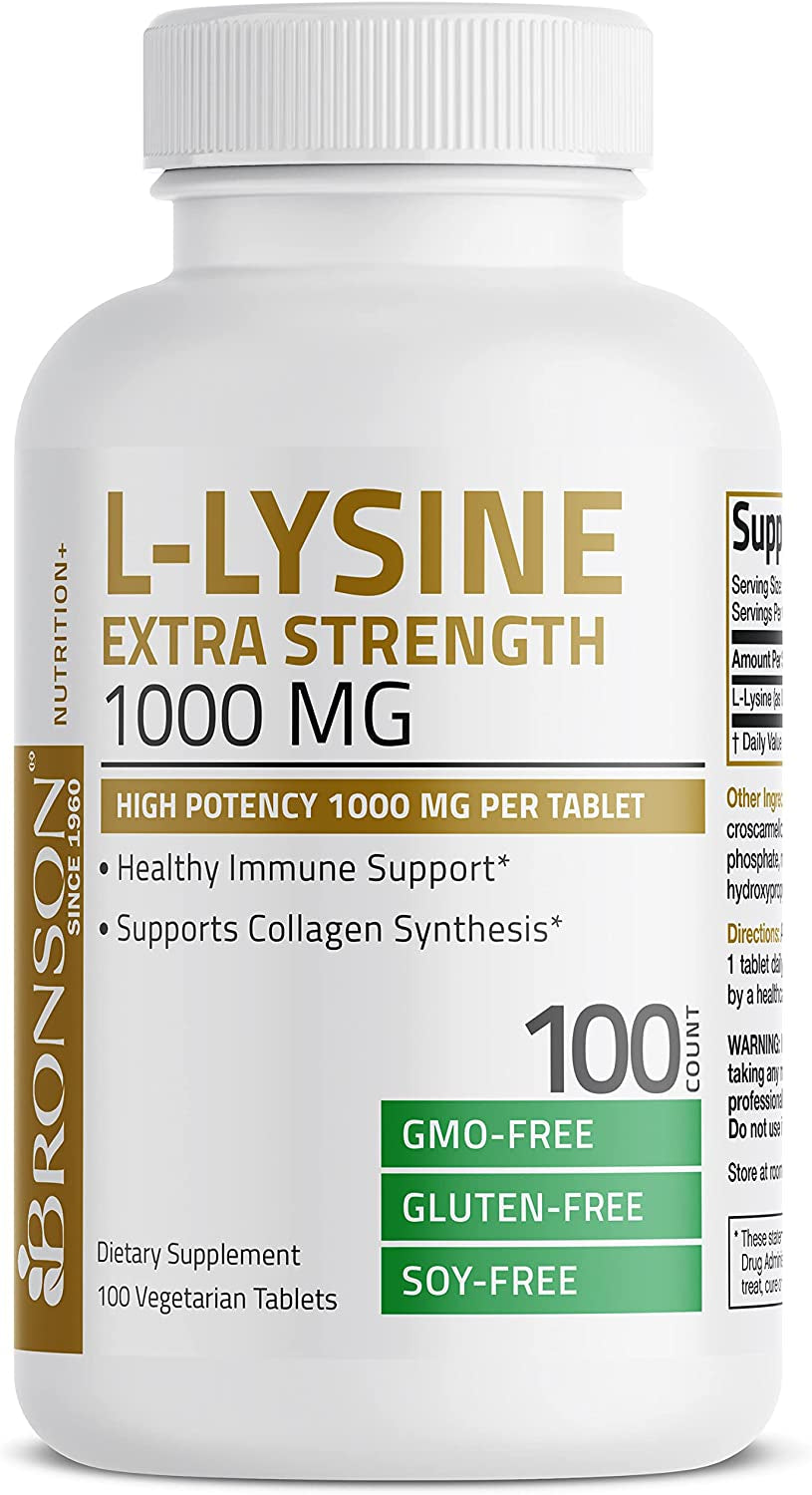 Bronson L-Lysine Extra Strength 1000 MG per Tablet High Potency, Immune Support & Supports Collagen Synthesis, Non-Gmo, 100 Vegetarian Tablets